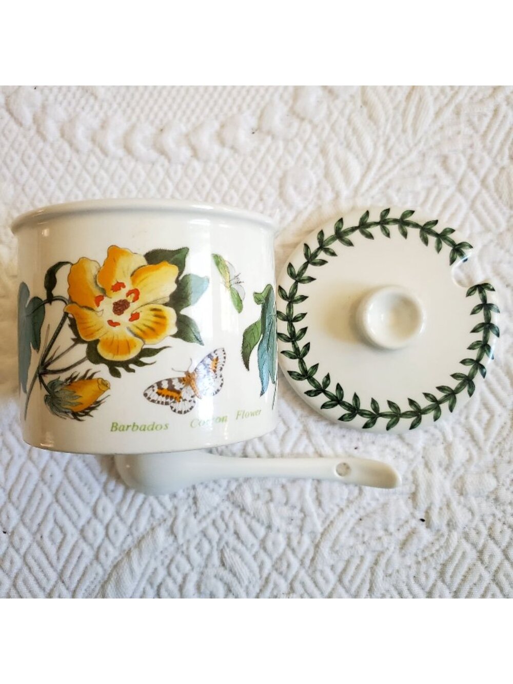 Vtg NOS Portmeirion England botanical garden jar lid spoon Florals Butterflies